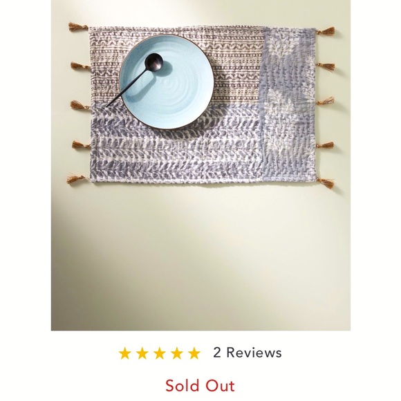 New in Package Anthropologie Heritage Kantha Placemat-Gray Motif - Picture 7 of 8